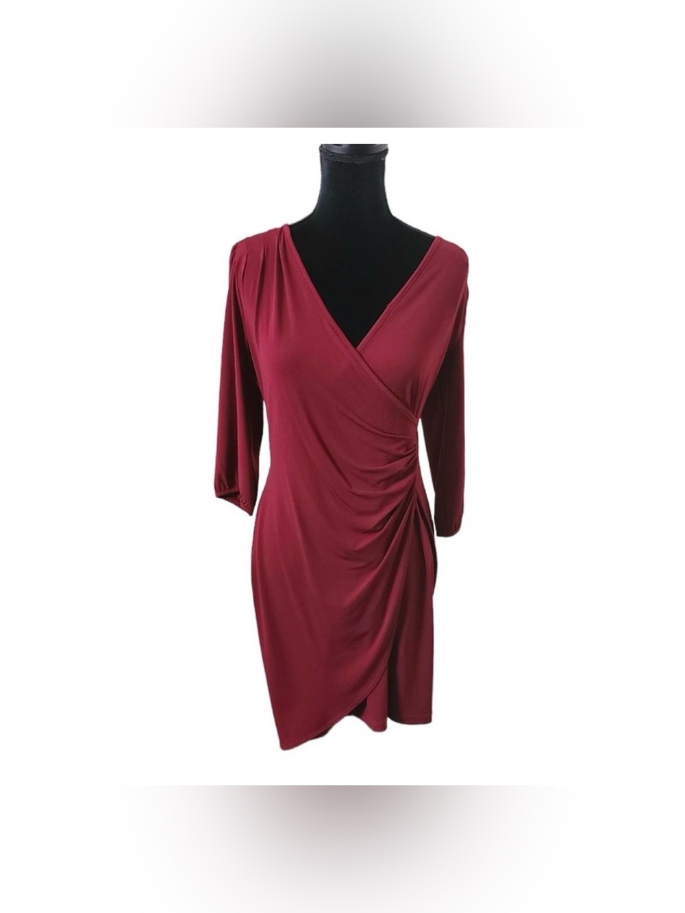 Burgundy Faux Wrap Dress Petite Medium